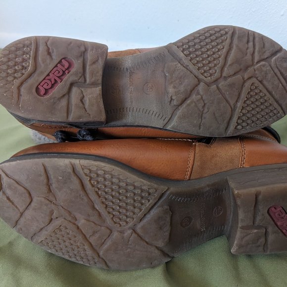 Rieker Fleece Lined Ankle Boots- Size 39- Cayenne Brown with Knitted Cuff - Picture 2 of 9